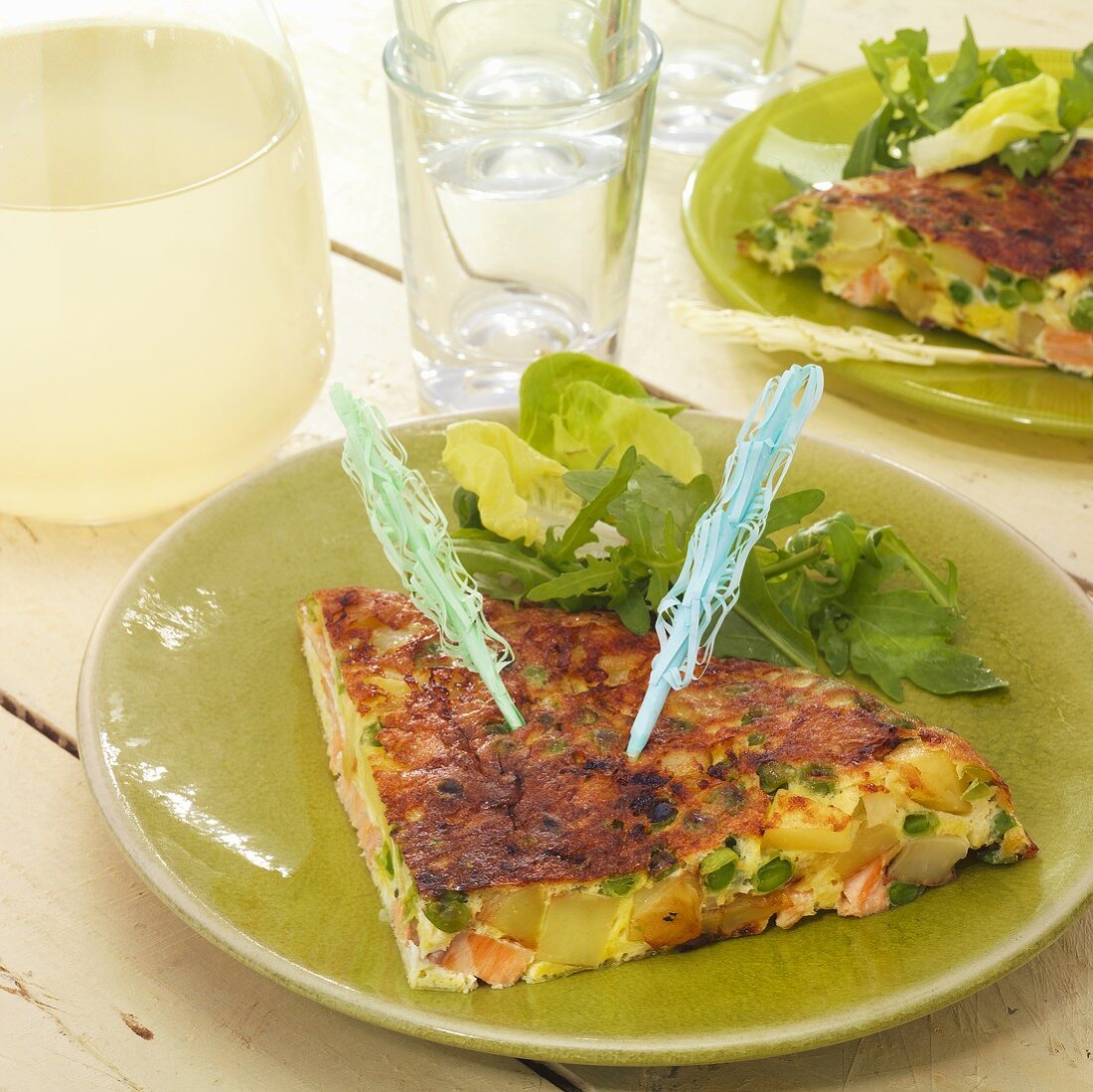 Vegetable and salmon tortilla