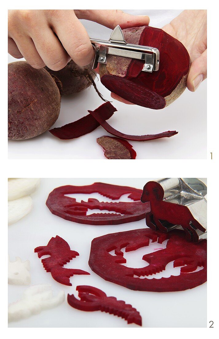 Shapes being cut out of beetroot