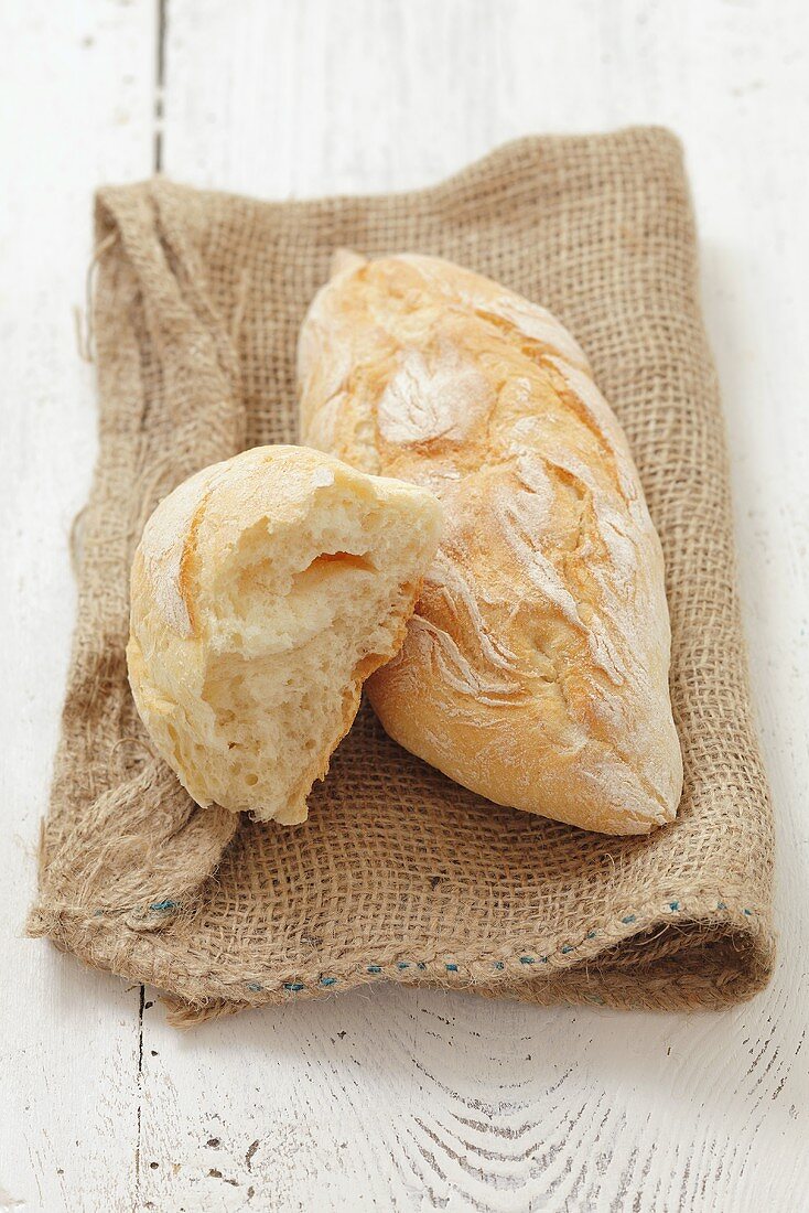 Bread rolls on a jute sack