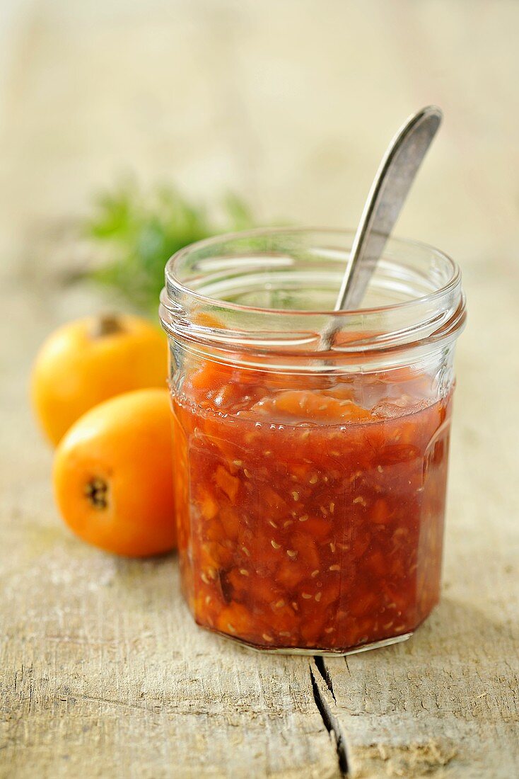 A jar of medlar and berry jam