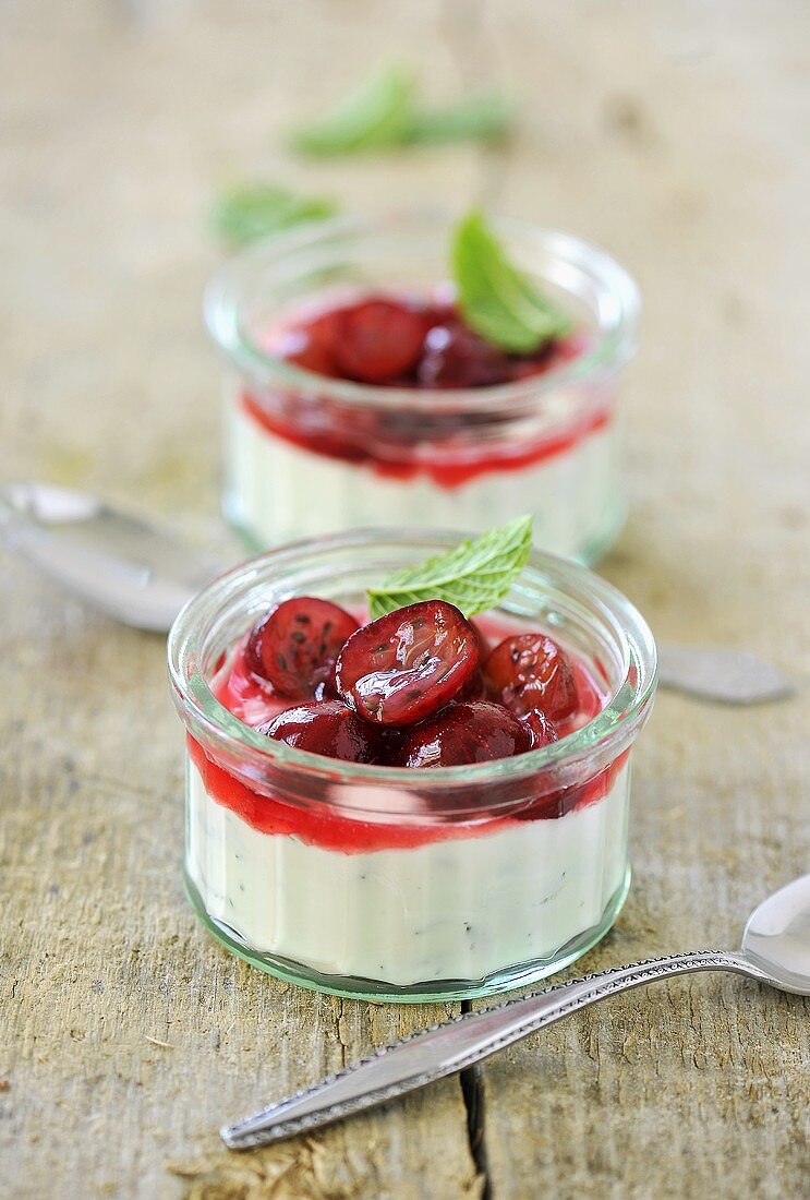 Mint quark with grenadine and gooseberries