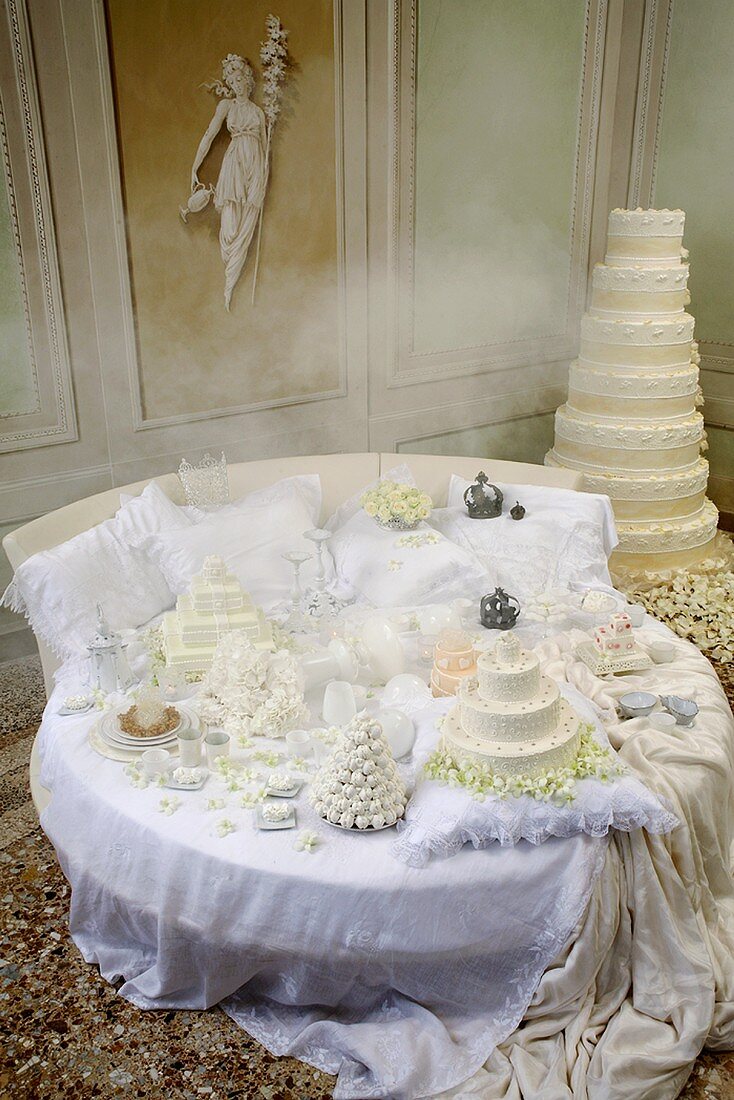 A table of wedding cakes