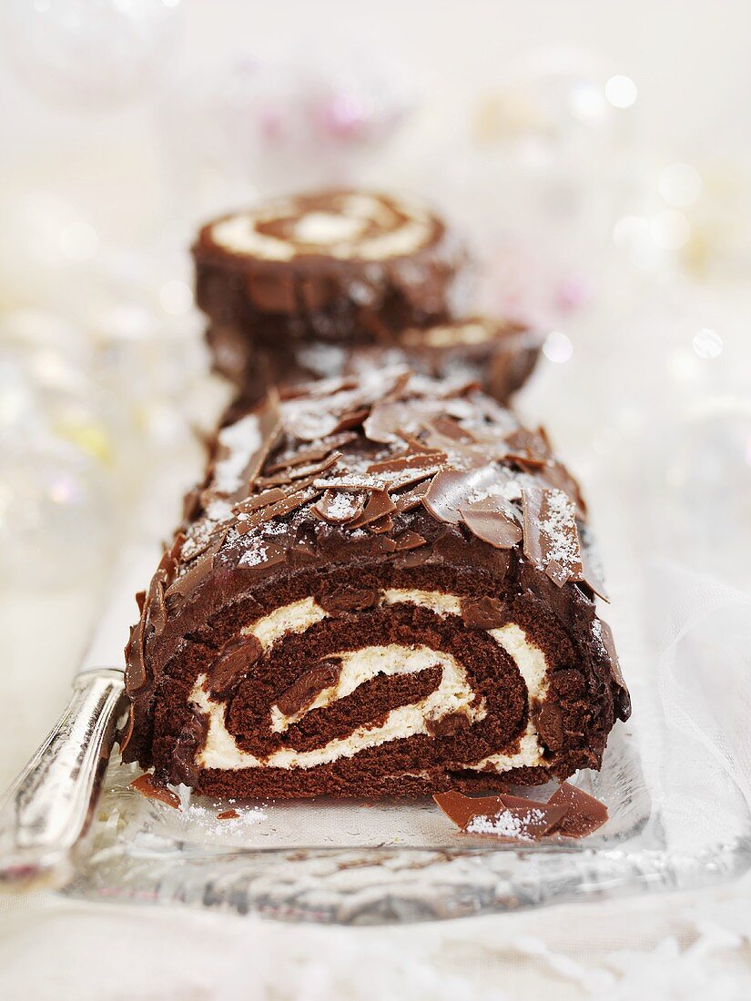 Festive chocolate log (Christmas)