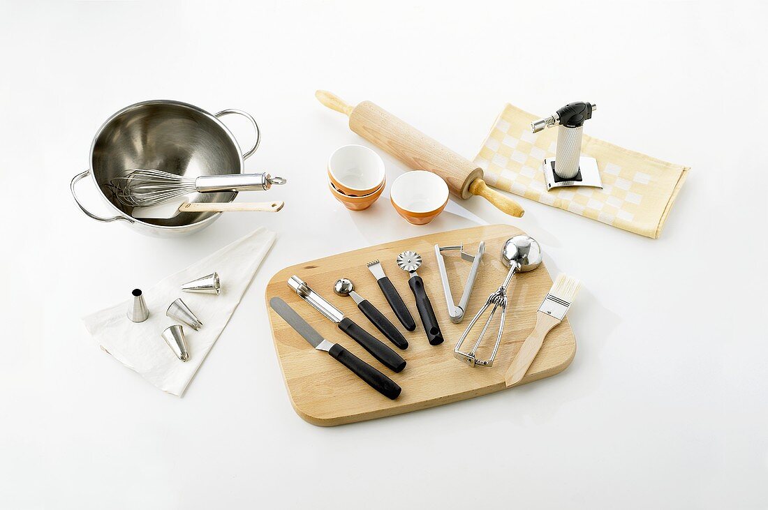 Various kitchen tools and baking utensils