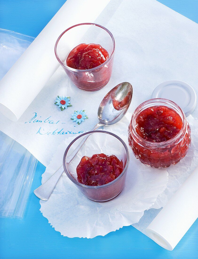 Raspberry and peach jam