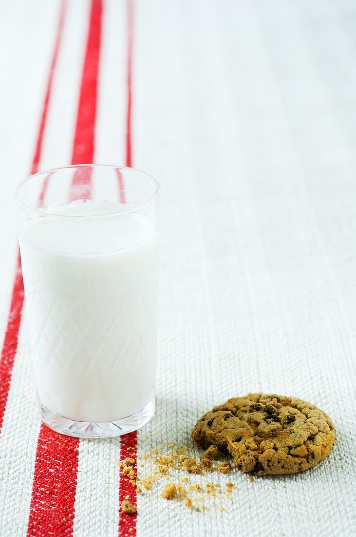 A glass of milk and a cookie