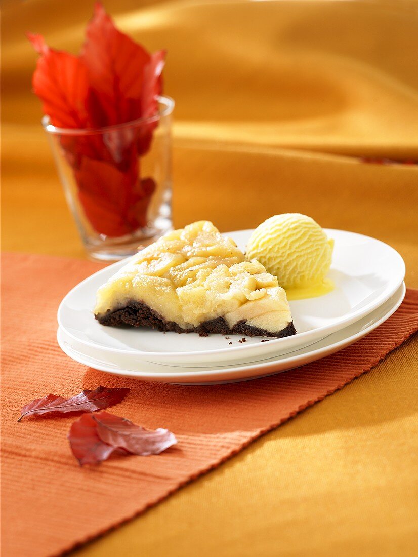 Chocolate apple tart with vanilla ice cream