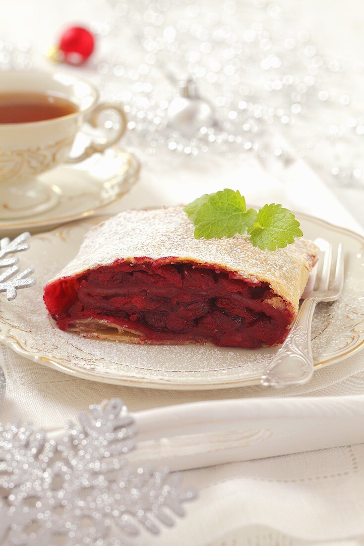 Cherry strudel and tea for Christmas