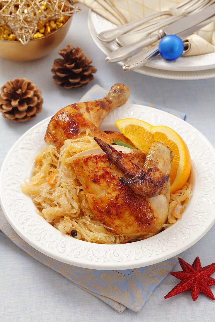 Chicken with oranges and sauerkraut for Christmas dinner