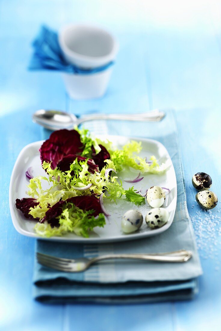 Mixed leaf salad with quails' eggs