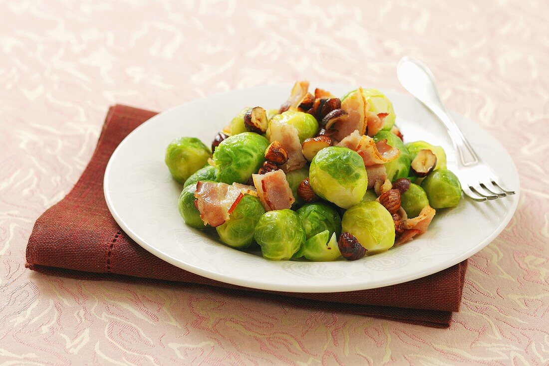 Brussels sprouts with bacon and hazelnuts