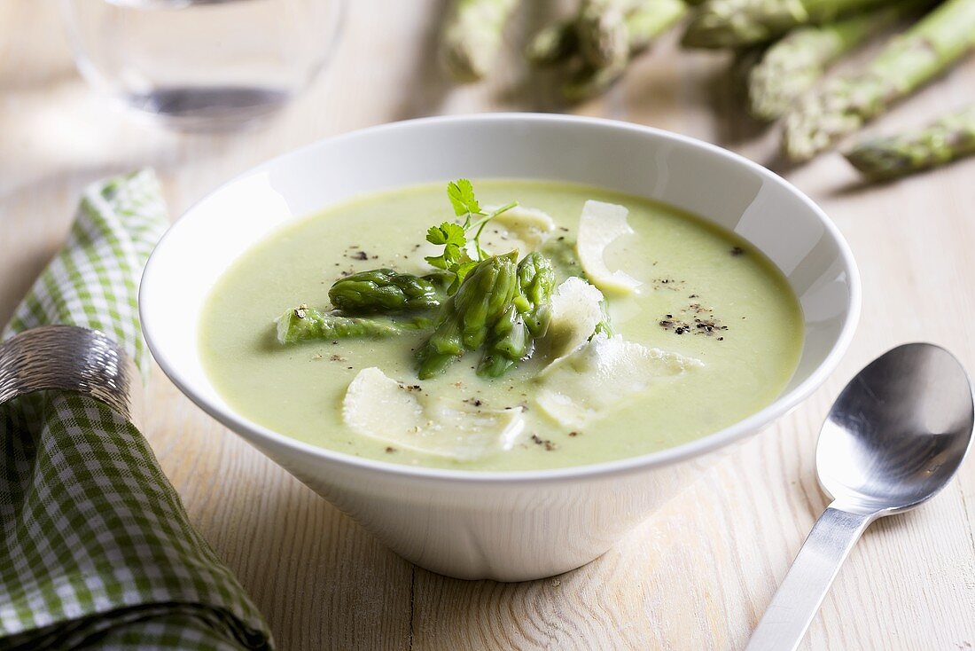 Cream of asparagus soup with Parmesan cheese