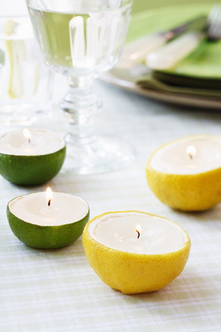 Candles in hollowed out lemon and lime halves