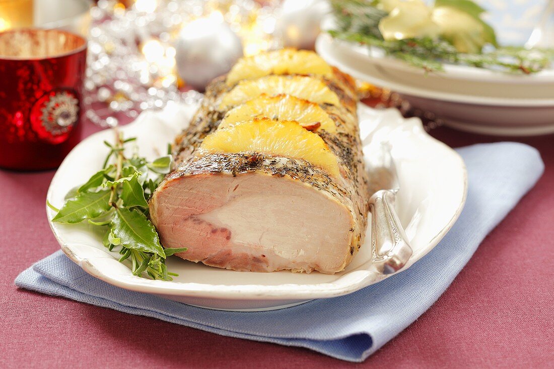 Pork loin with herbs and pineapple