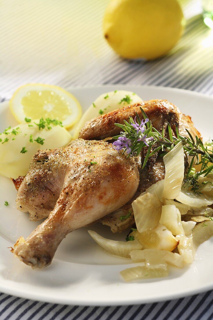 Rosemary and lemon chicken from a clay pot