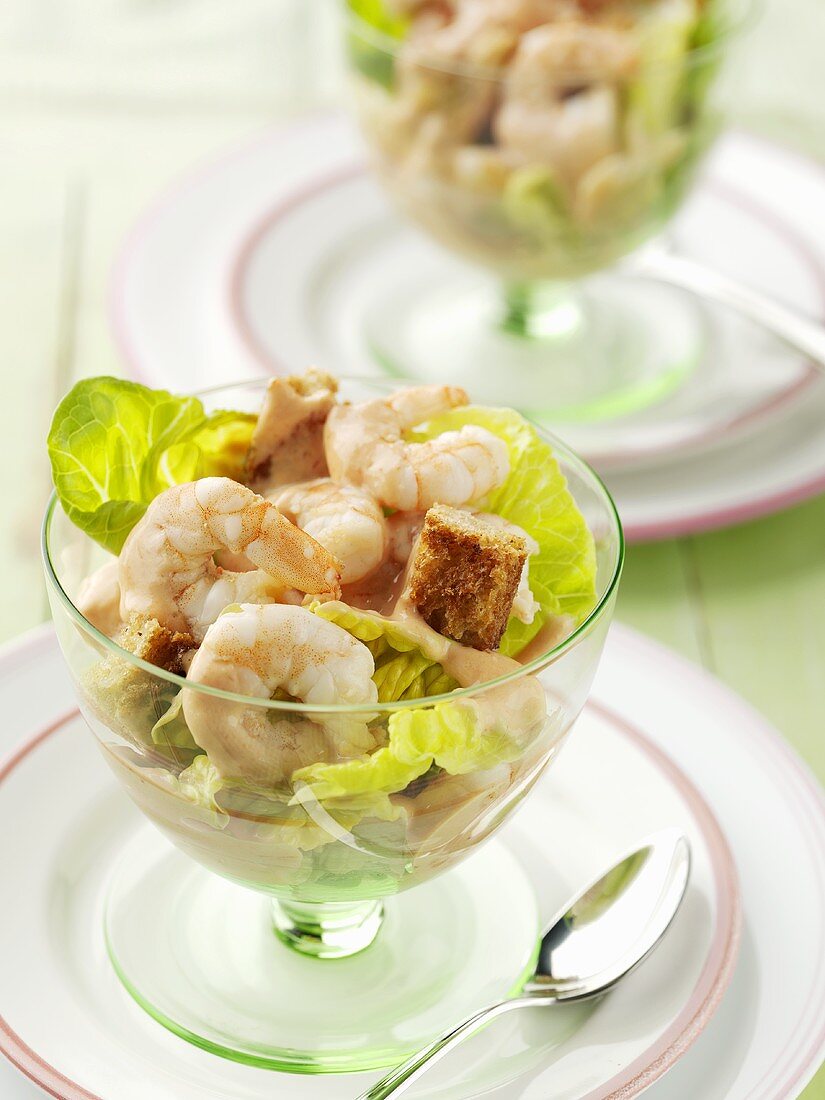 Shrimp cocktail with croutons