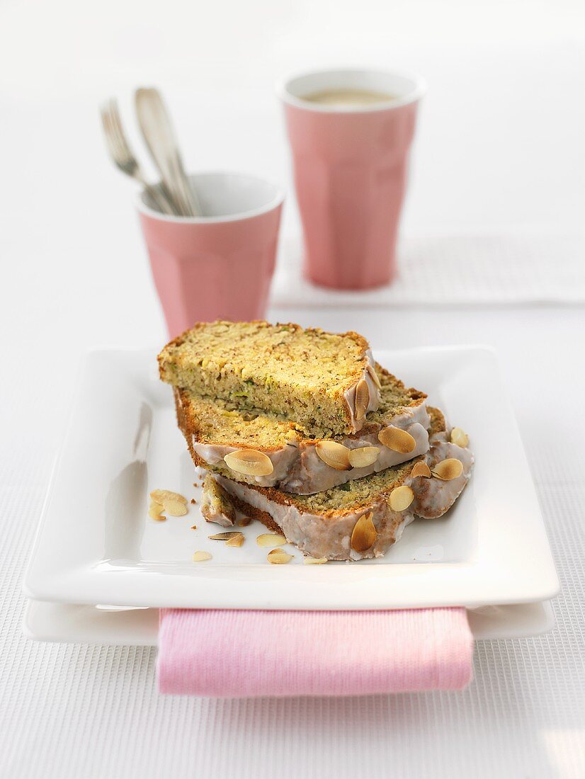 Courgette and lemon cake with slivered almonds