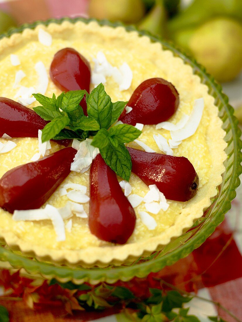 Pie with red wine pears