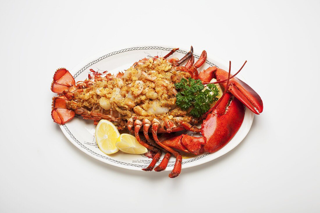 Lobster stuffed with prawns