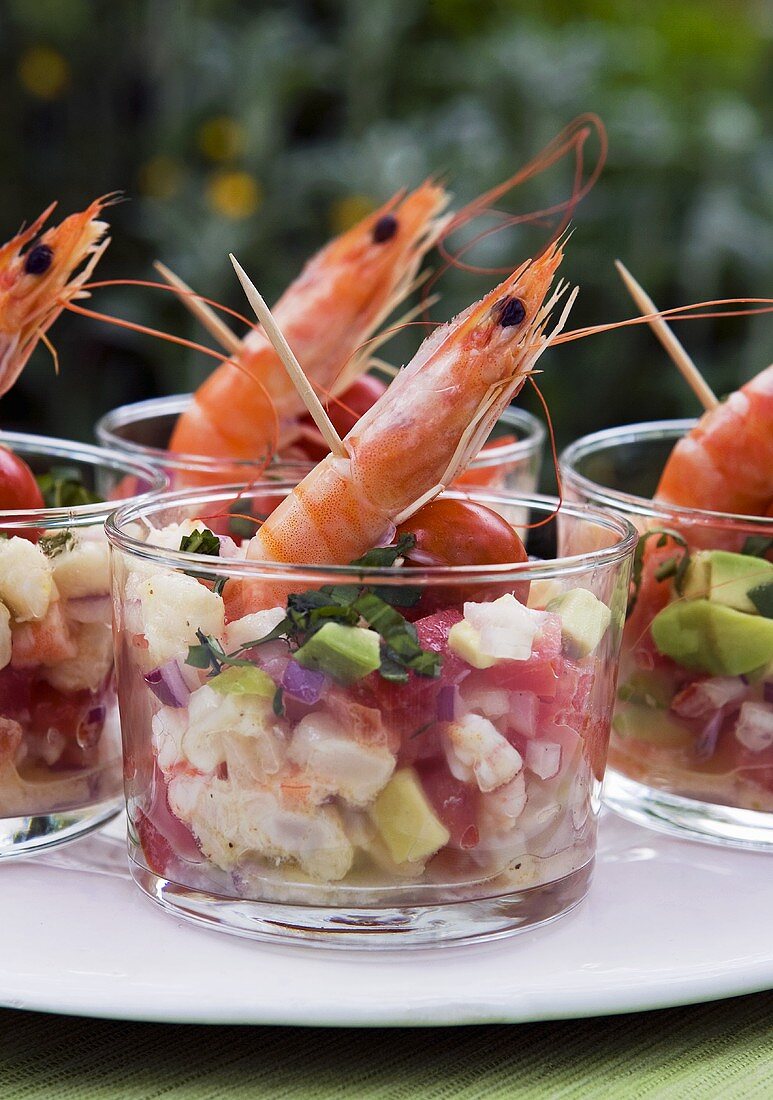 Prawn cocktail with tomatoes and avocados