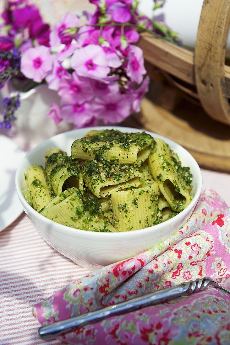 Pasta with chive pesto