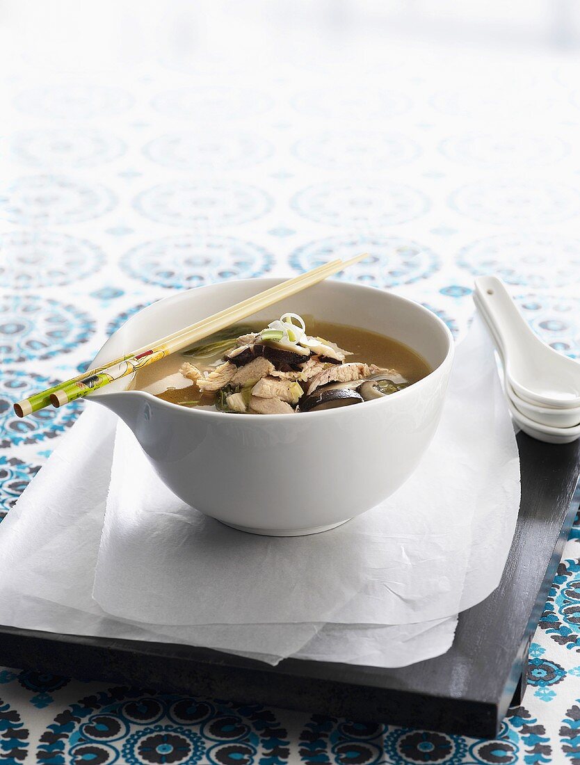 Asian-style chicken soup with noodles