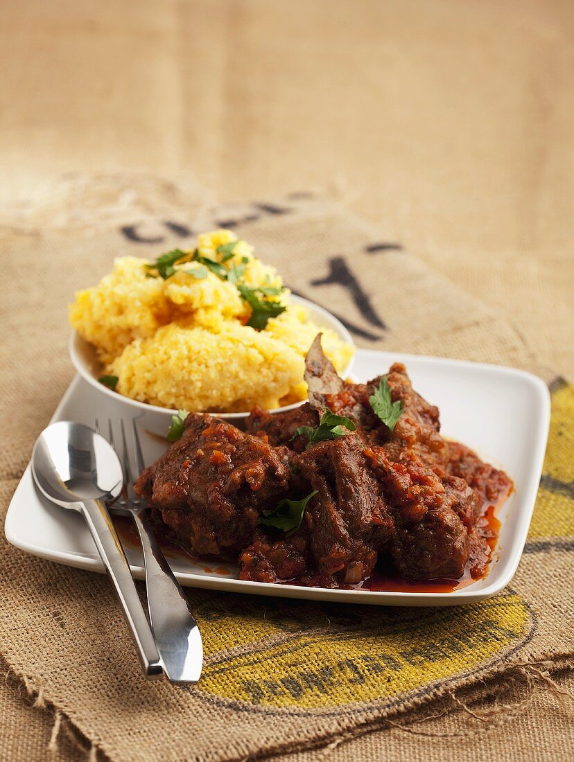 Braised beef with mashed maize