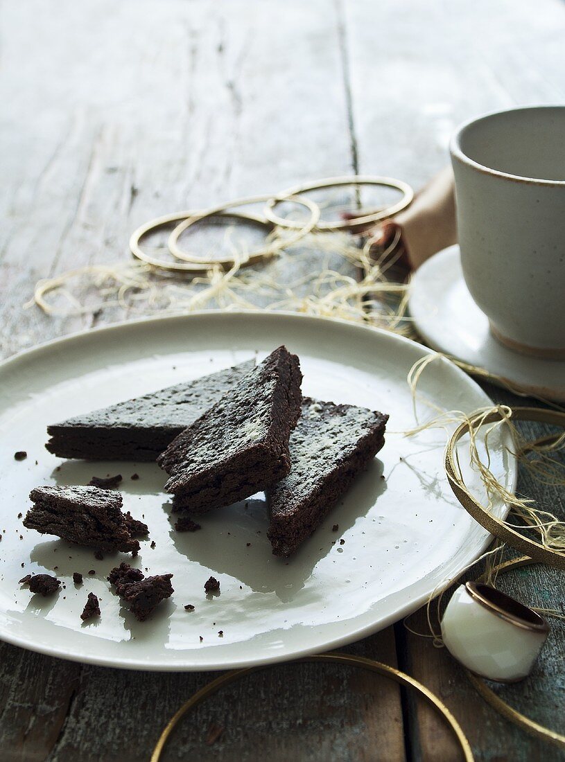 Chocolate cake slices on a plate