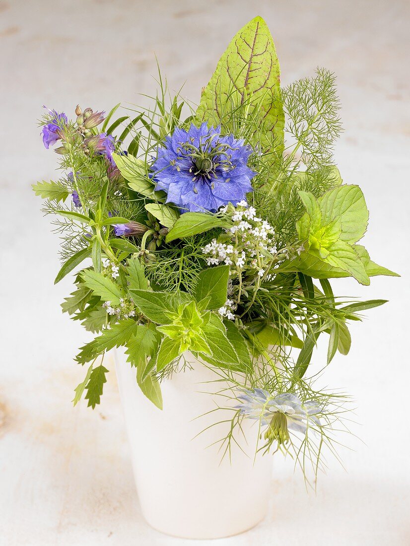 A bunch of herbs in a vase