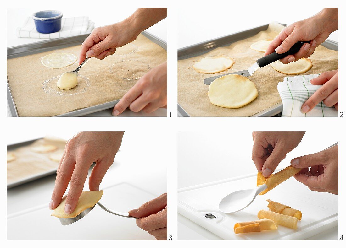 Waffle cookies being prepared