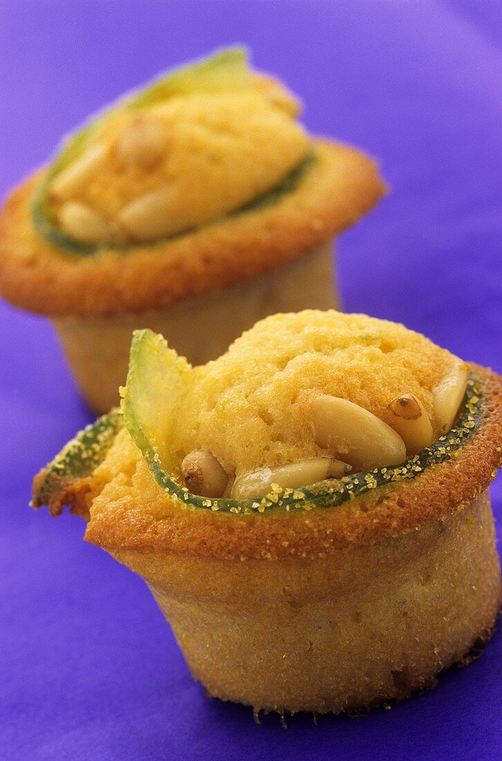 Polenta and lime muffins with pine nuts