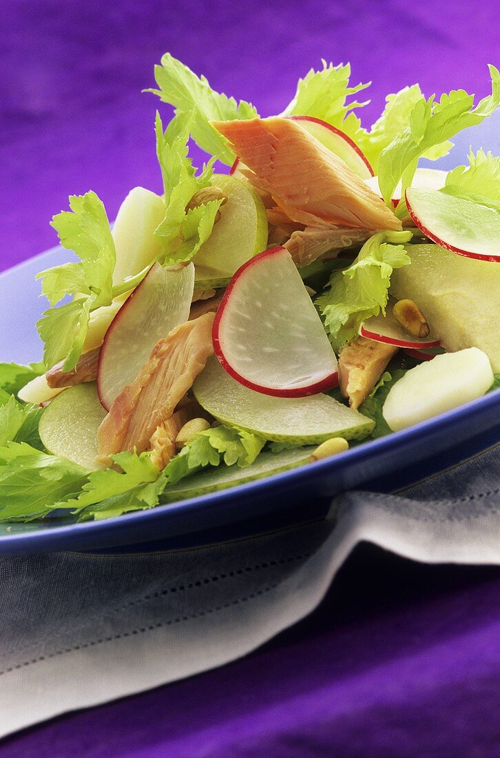 A salad with smoked trout, nashi pears and celery