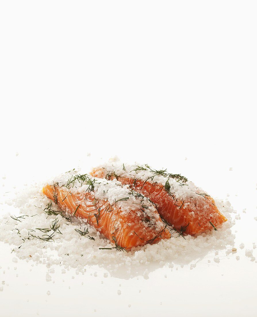 Salmon fillet with sea salt and dill