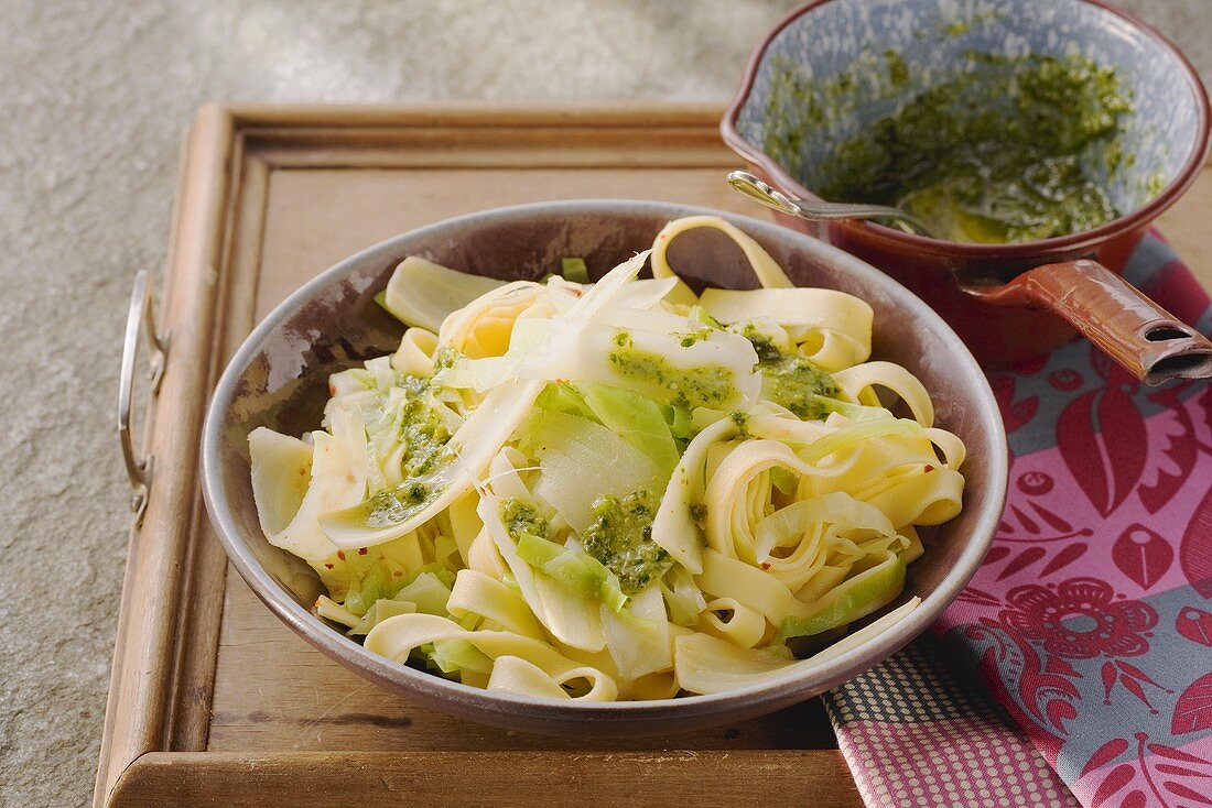 Tagliatelle with a parsnip and cabbage medley