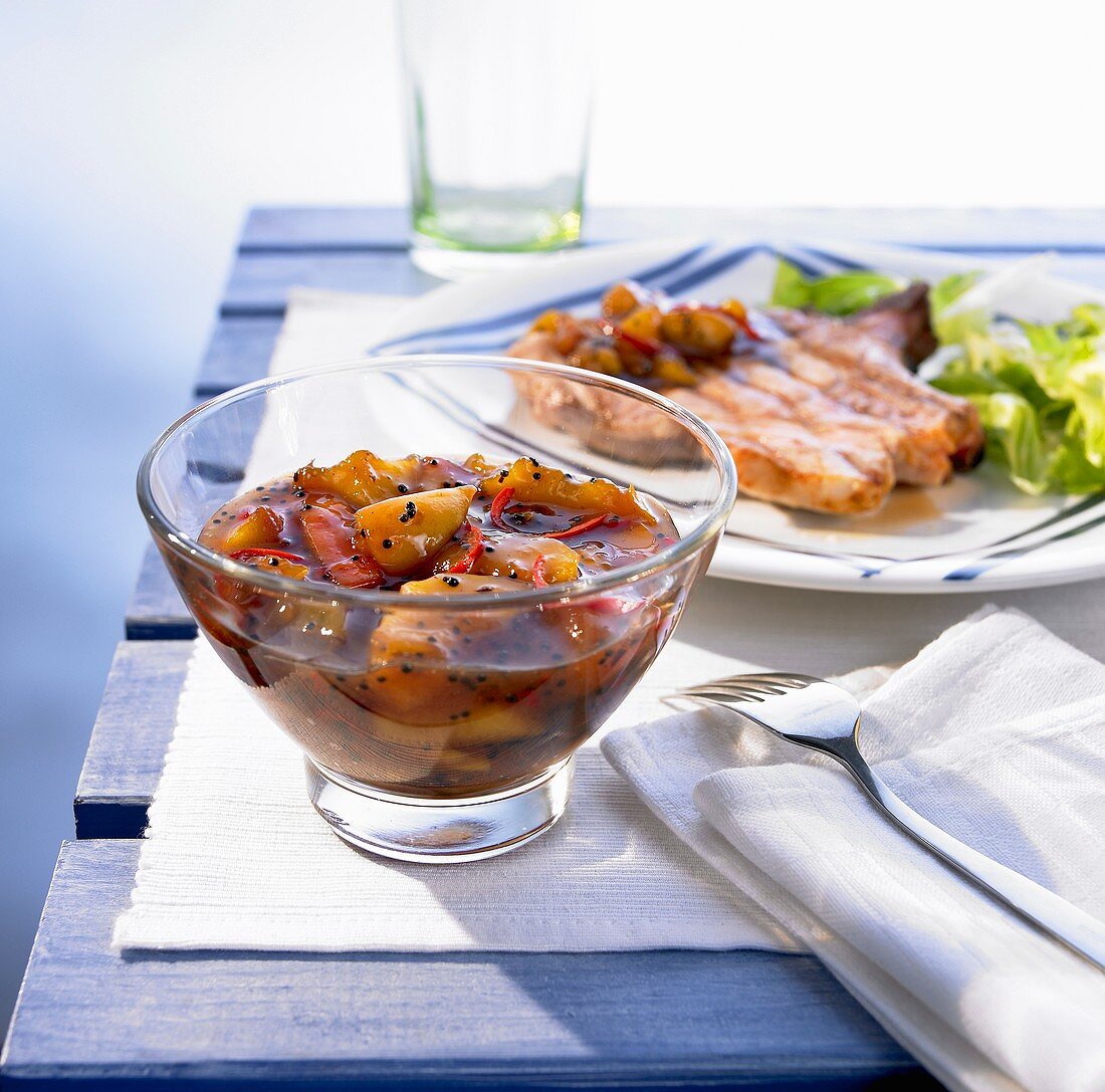 Grilled meat with apricot chutney