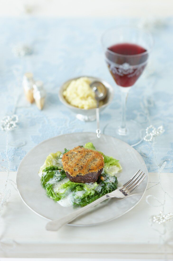 Beef fillet with a mustard crust and tarragon sauce