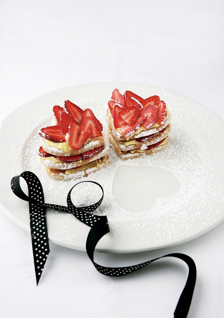 Heart-shaped cakes with strawberries and vanilla mascarpone