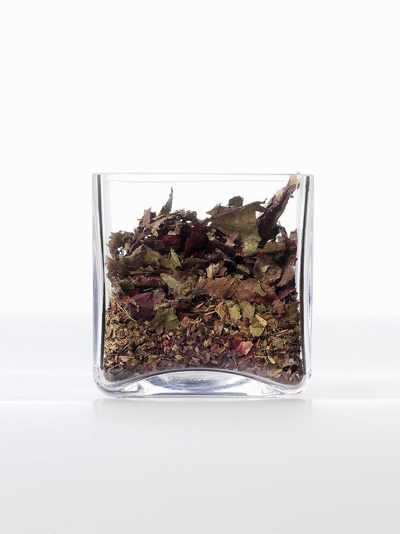 Tea herbs in a glass container
