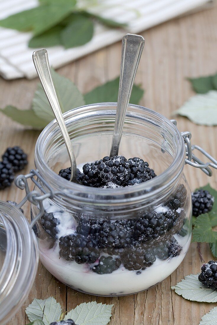 Blackberries with yoghurt