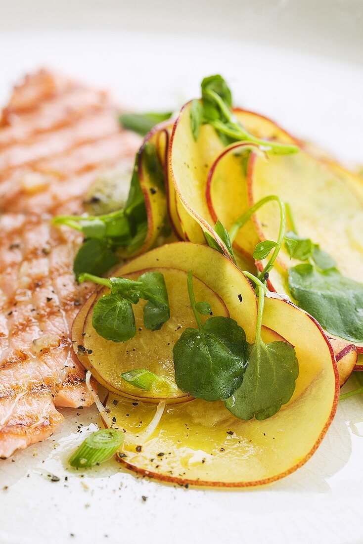 Grilled salmon with nectarine salad
