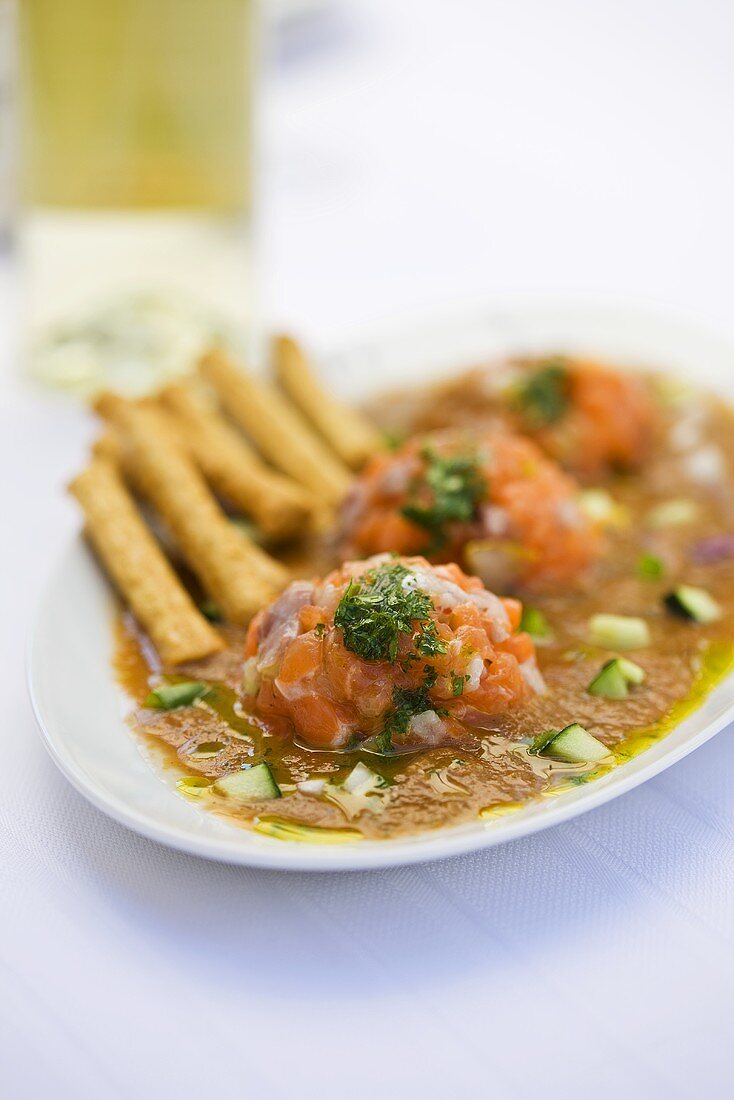 Gazpacho with salmon tartare