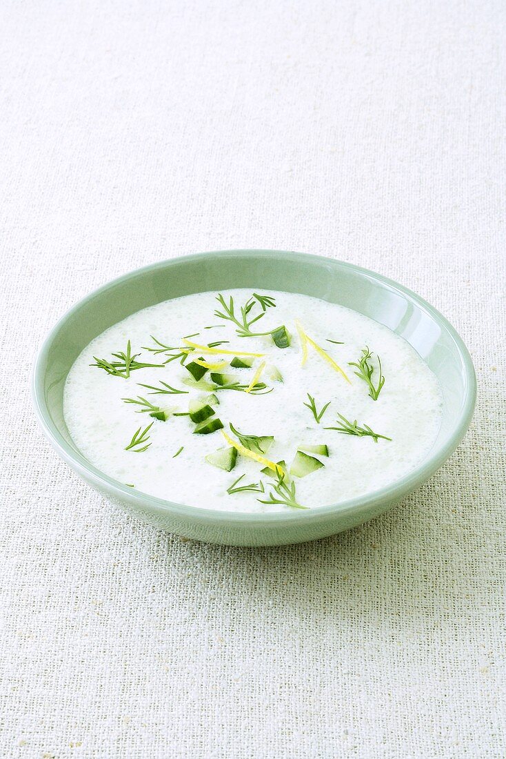 Cold yoghurt and cucumber soup with dill