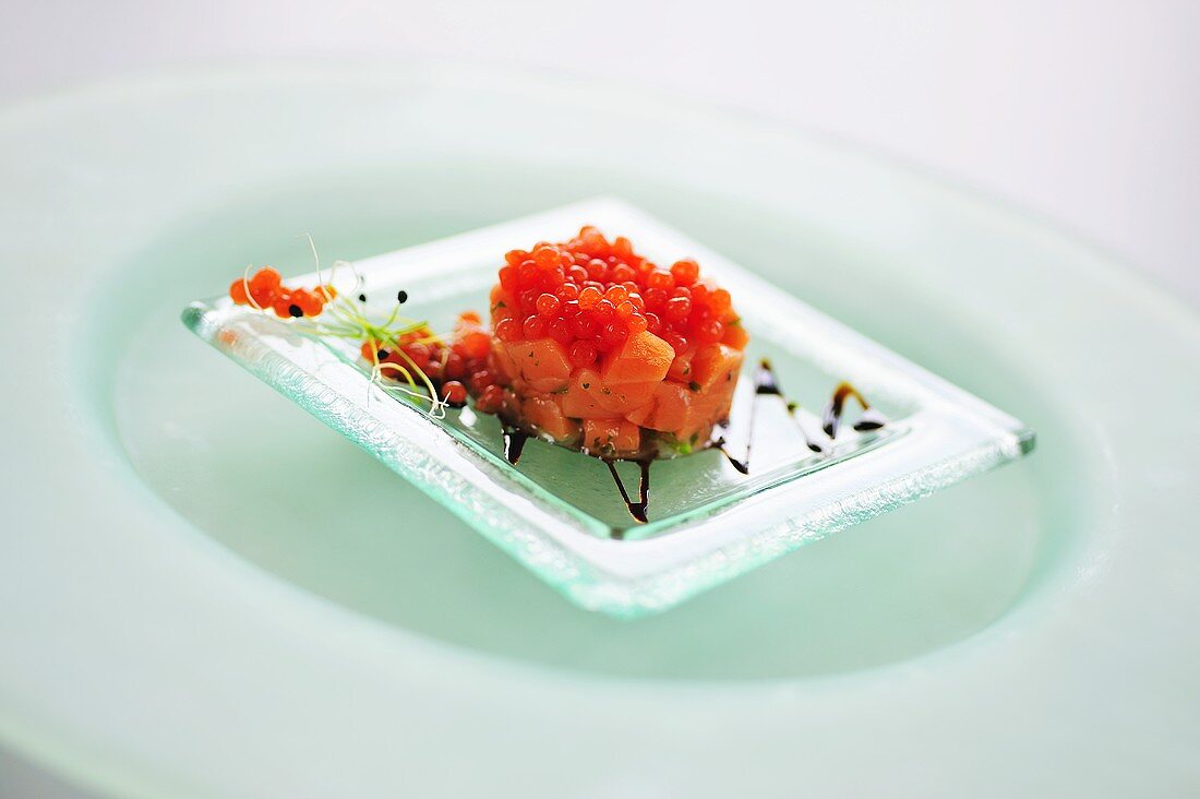 Salmon tartare with tomato caviar