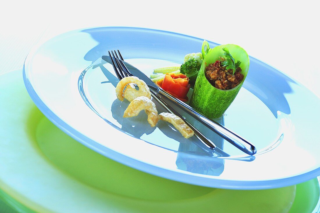Minced pork in hollowed-out cucumber (Thailand)