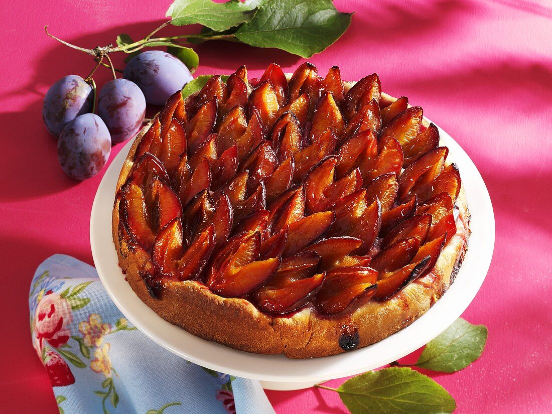 Plum cake on cake stand