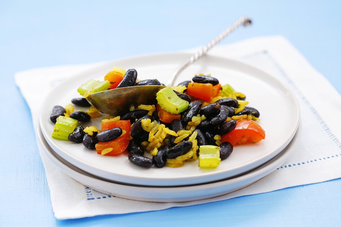 Black beans with rice and vegetables, Venezuela