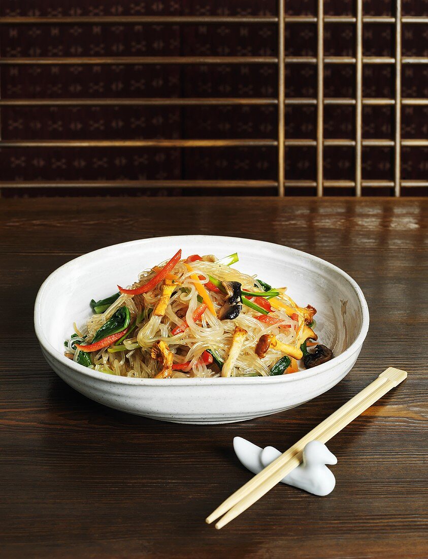 Glass noodles with mushrooms and vegetables (Korea)