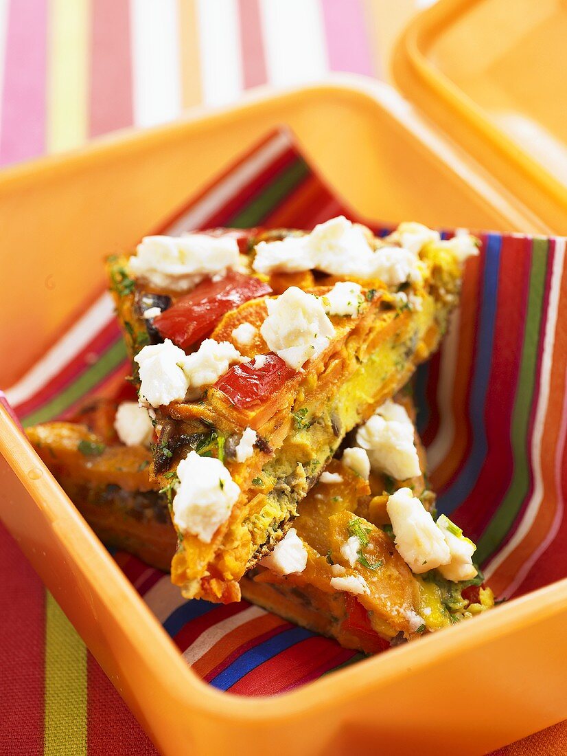 Frittata with sheep's cheese in child's lunch box
