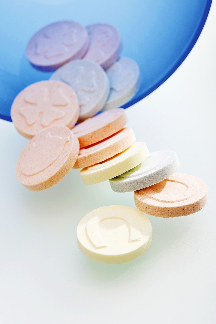 Glucose tablets with good luck symbols