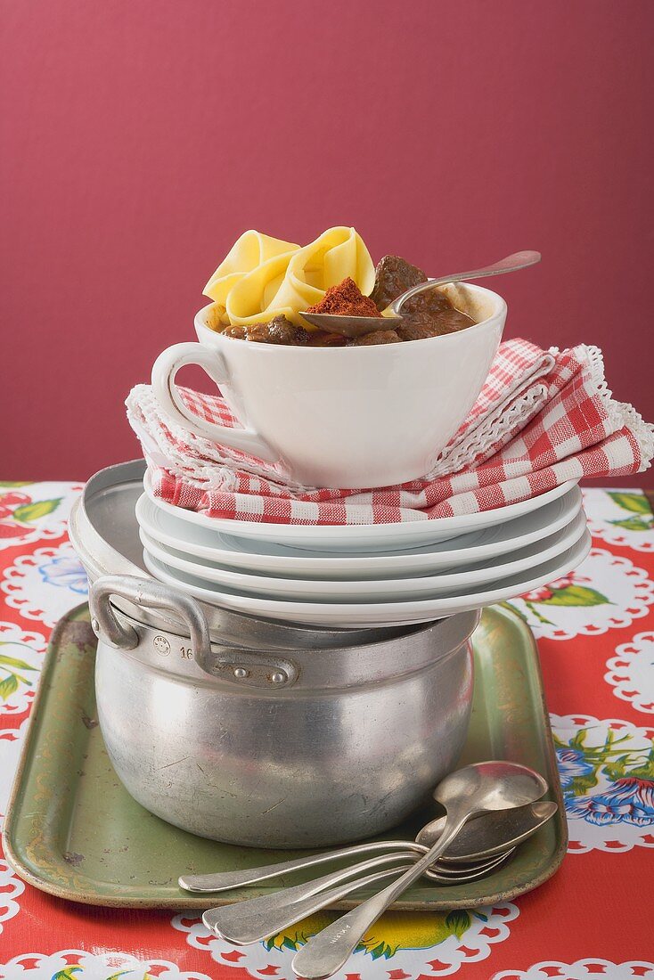 Beef goulash with paprika and wide ribbon pasta